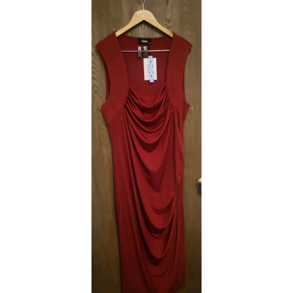 Cider Womens Red Ribbed Ruched Long Dress Size 4X